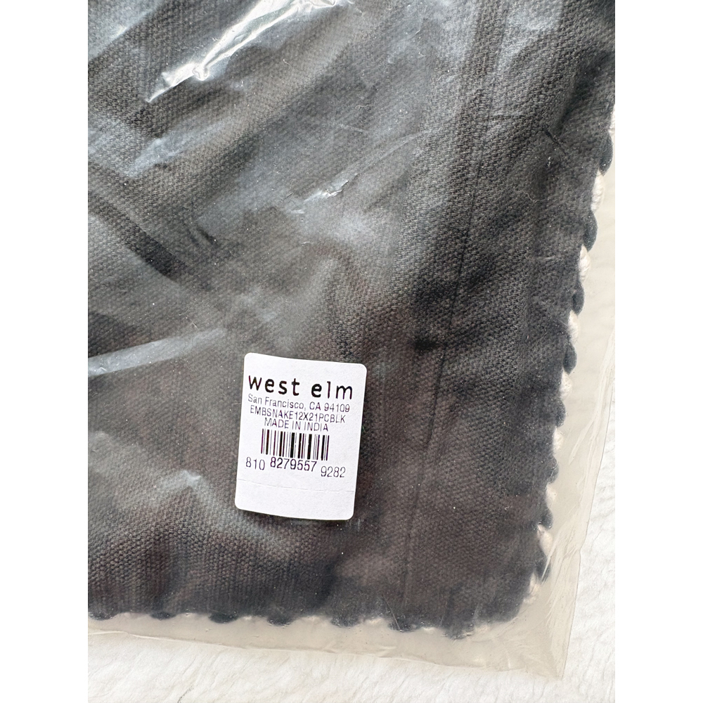 West Elm Snake Embroidered Lumbar Pillow Cover Black 12x21 NWT - Picture 4 of 4